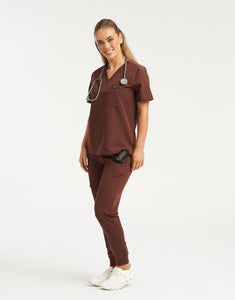 Essential One Pocket V Neck Scrub Top - Cocoa