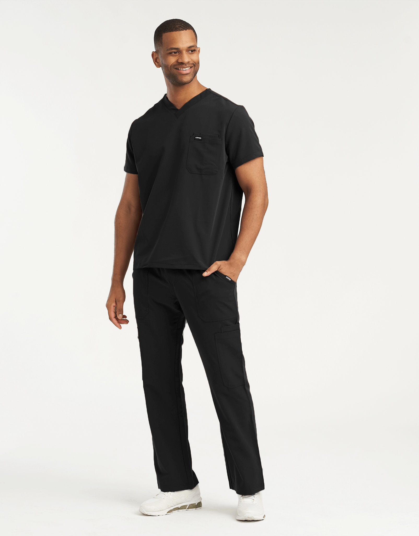 Essential V Neck Scrub Top - Black