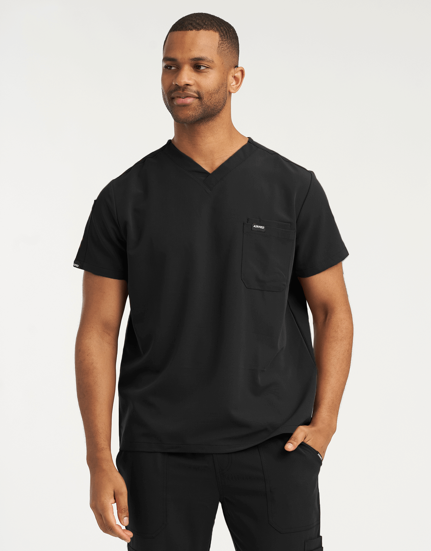 Essential V Neck Scrub Top - Black