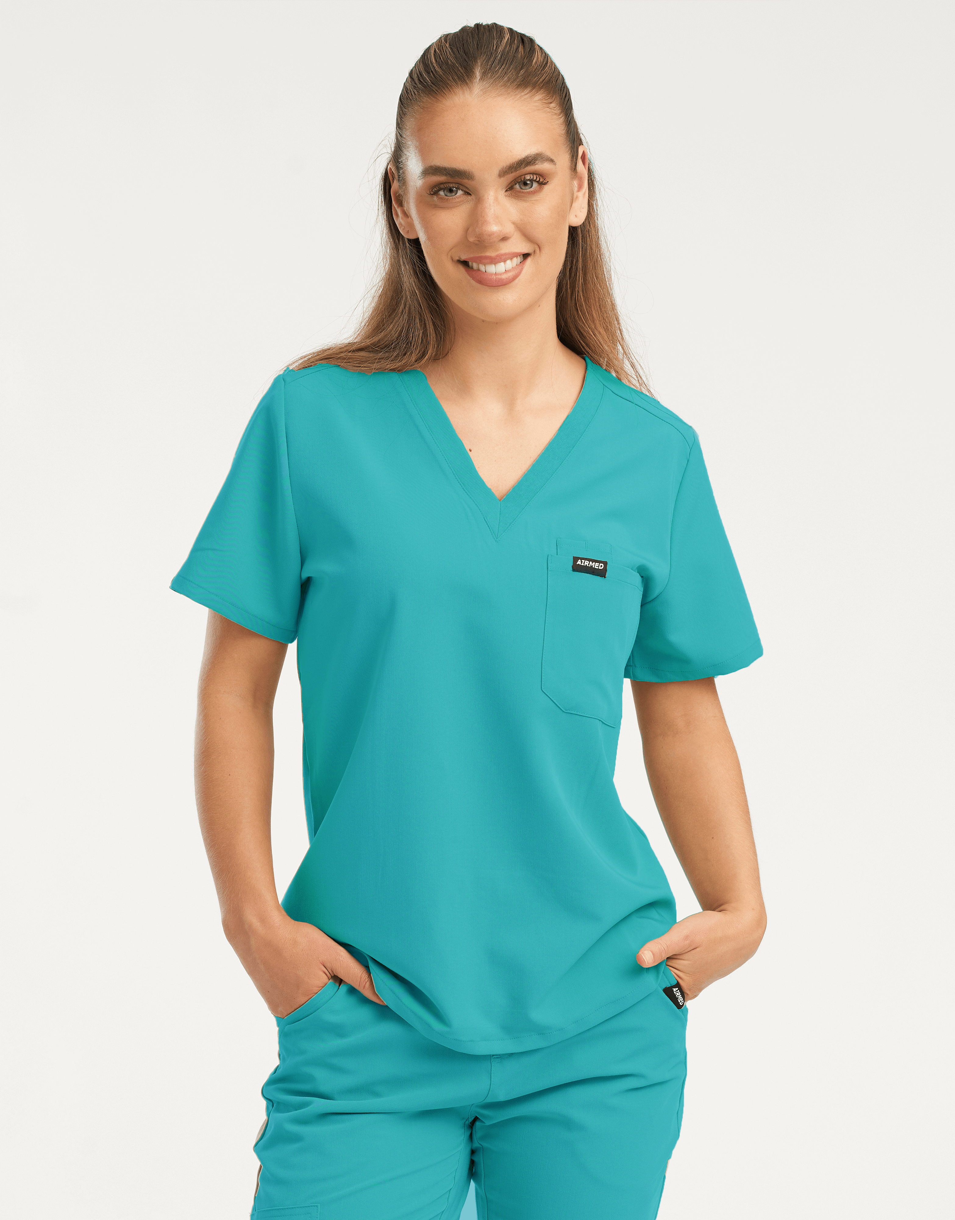 Essential One Pocket V Neck Scrub Top - Sydney Teal