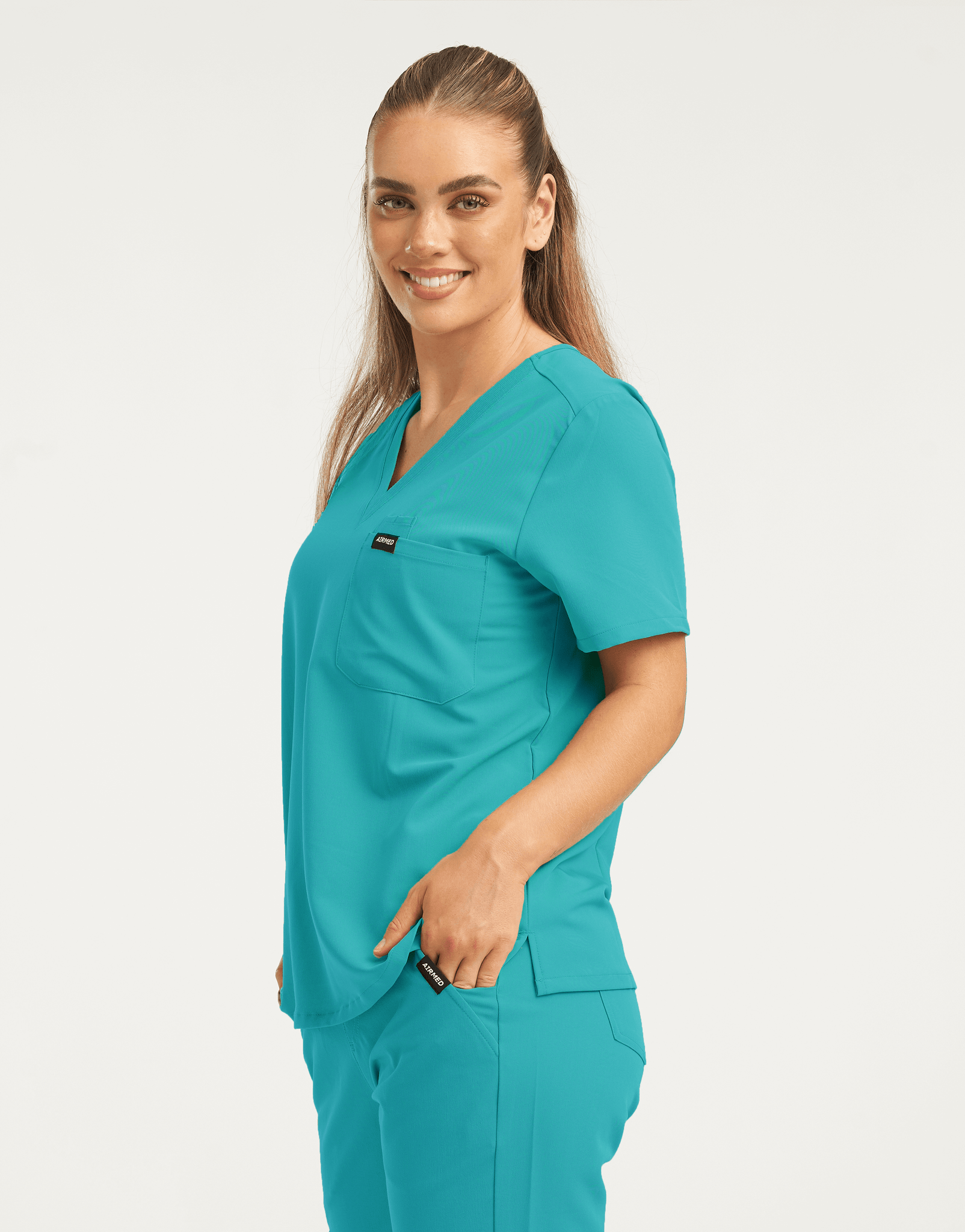 Essential One Pocket V Neck Scrub Top - Sydney Teal