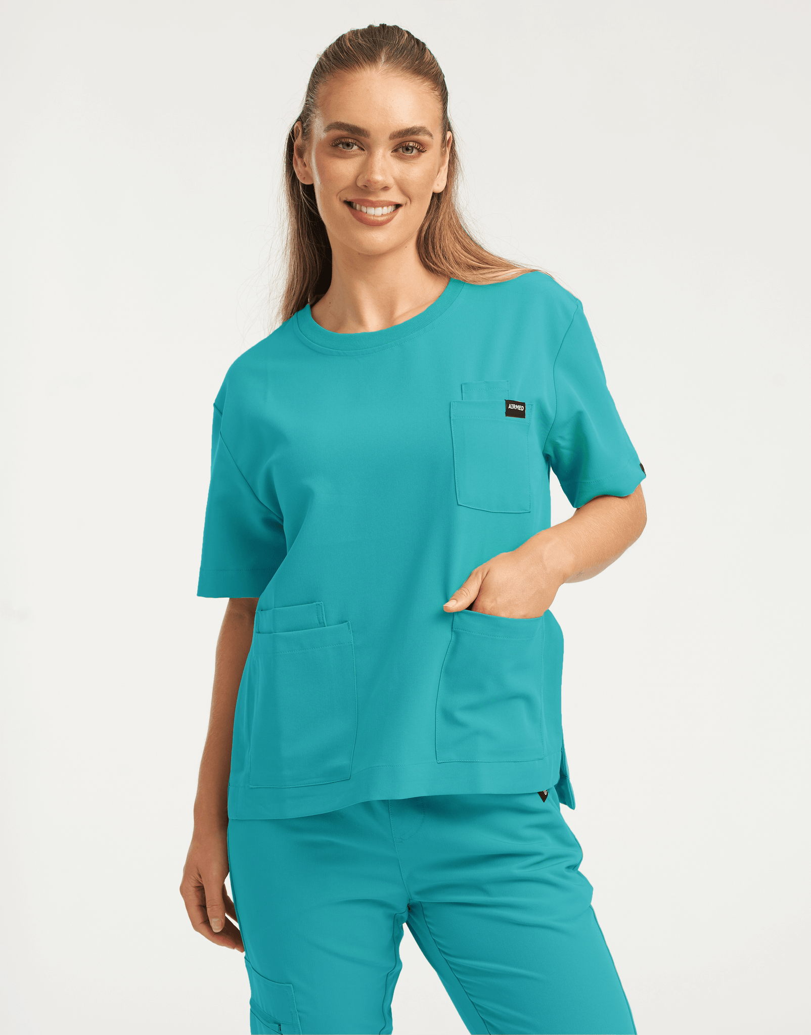 Essential Crewneck Scrub Top - Sydney Teal