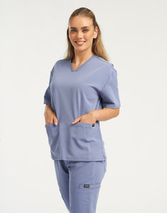 Essential V Neck Scrub Top - Nova Blue