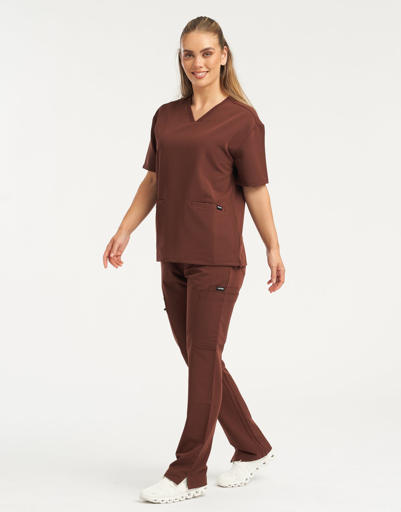 Essential V Neck Scrub Top - Cocoa