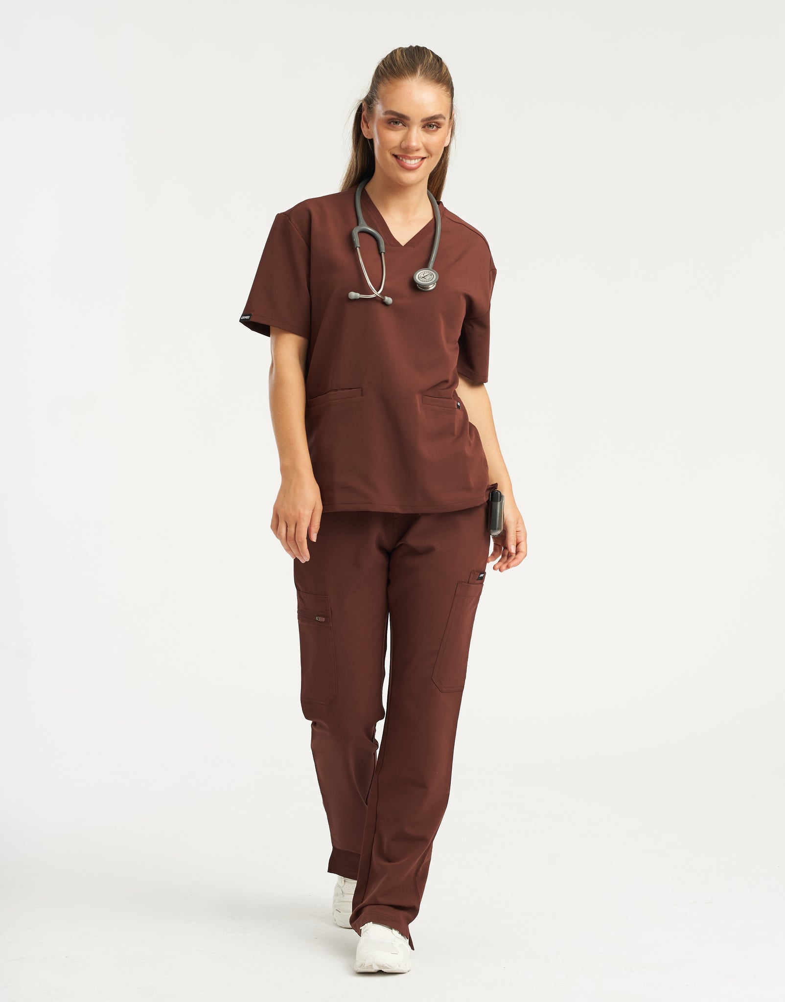 Essential V Neck Scrub Top - Cocoa