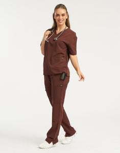 Essential V Neck Scrub Top - Cocoa