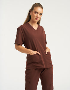 Essential V Neck Scrub Top - Cocoa