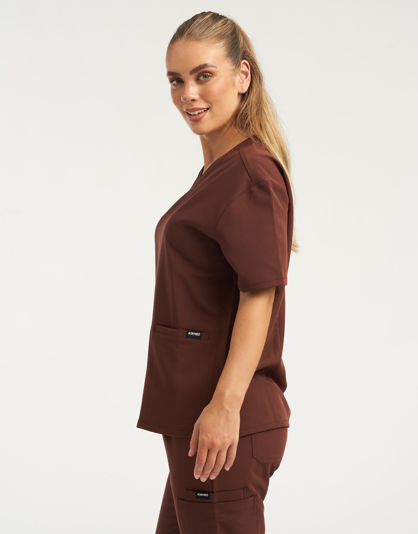 Essential V Neck Scrub Top - Cocoa