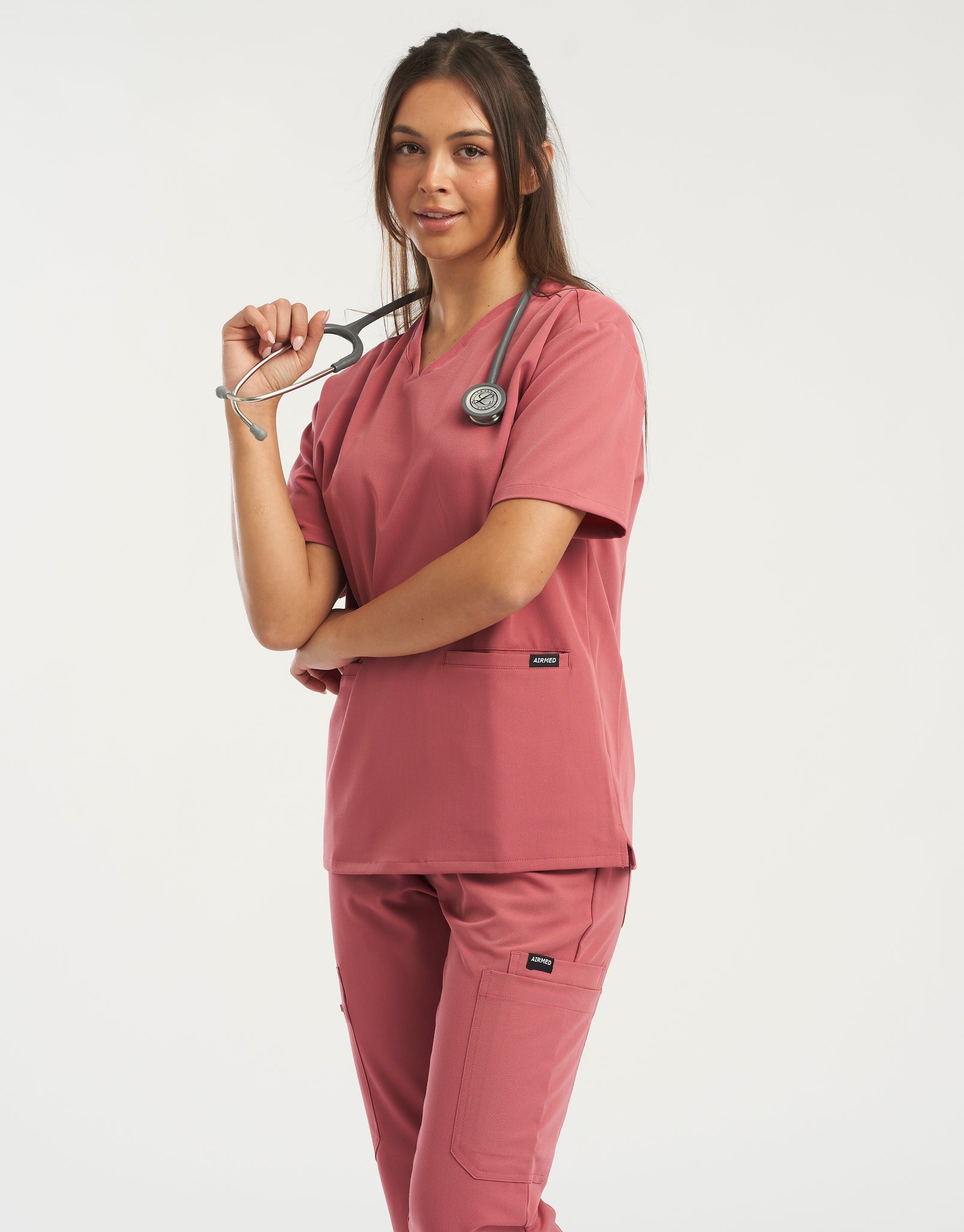 Essential V Neck Scrub Top - Mauvewood