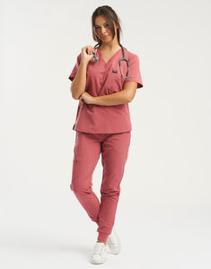 Essential One Pocket V Neck Scrub Top - Mauvewood