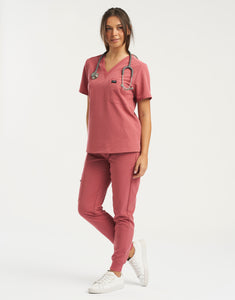 Essential One Pocket V Neck Scrub Top - Mauvewood