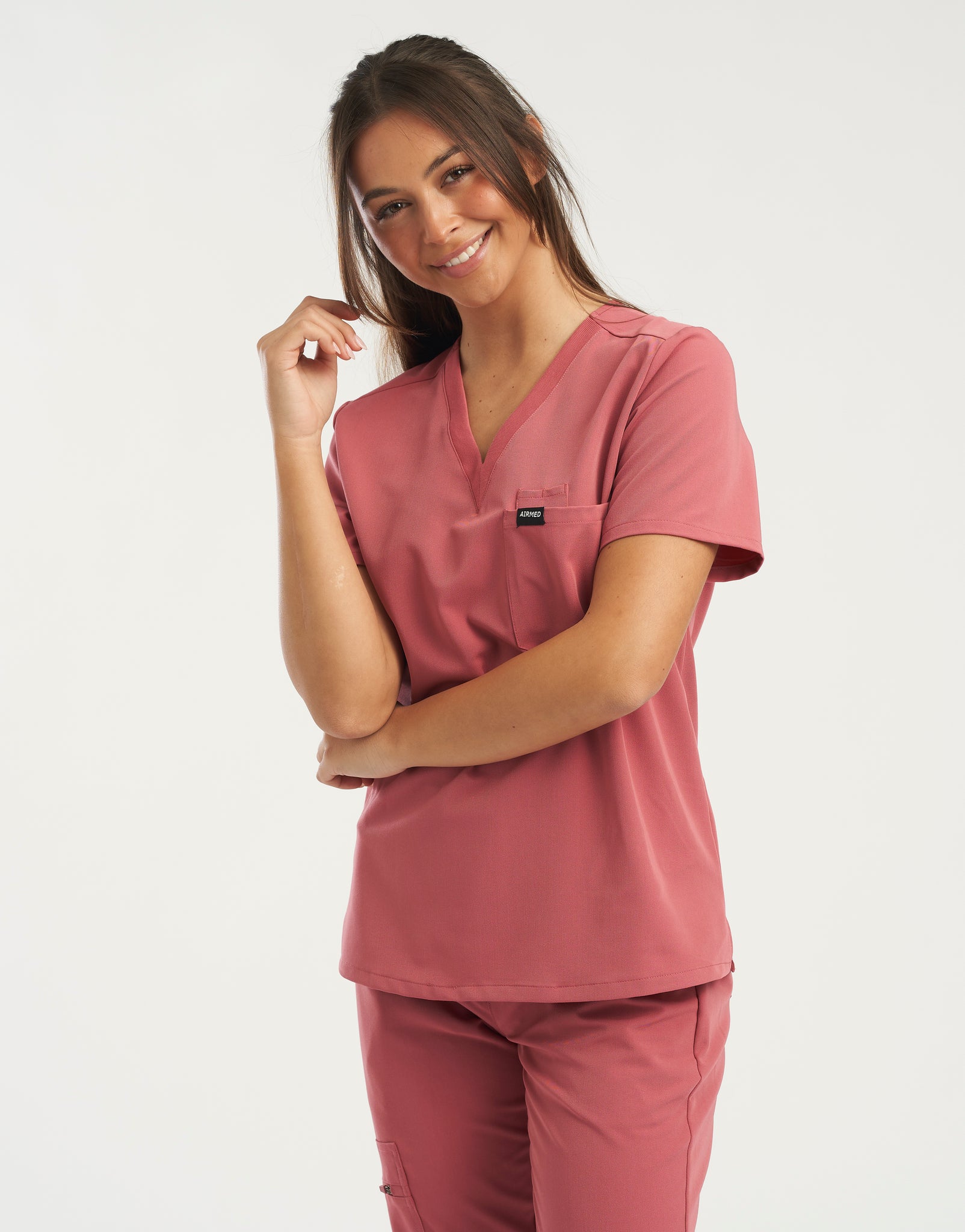 Essential One Pocket V Neck Scrub Top - Mauvewood