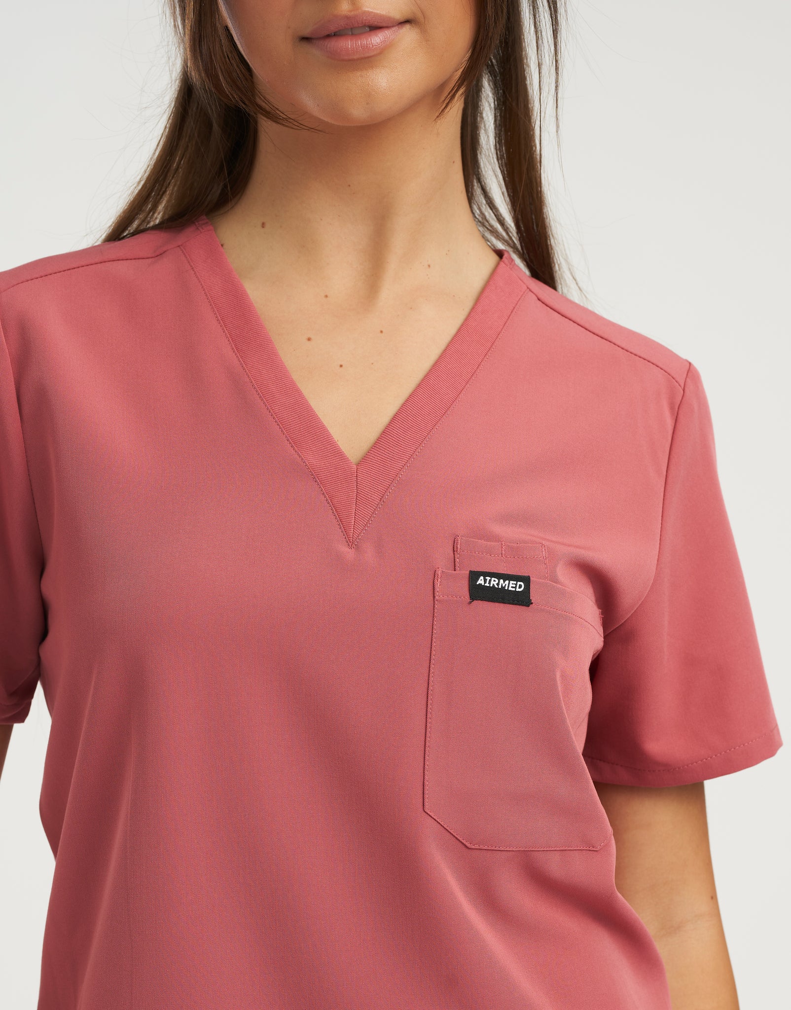 Essential One Pocket V Neck Scrub Top - Mauvewood