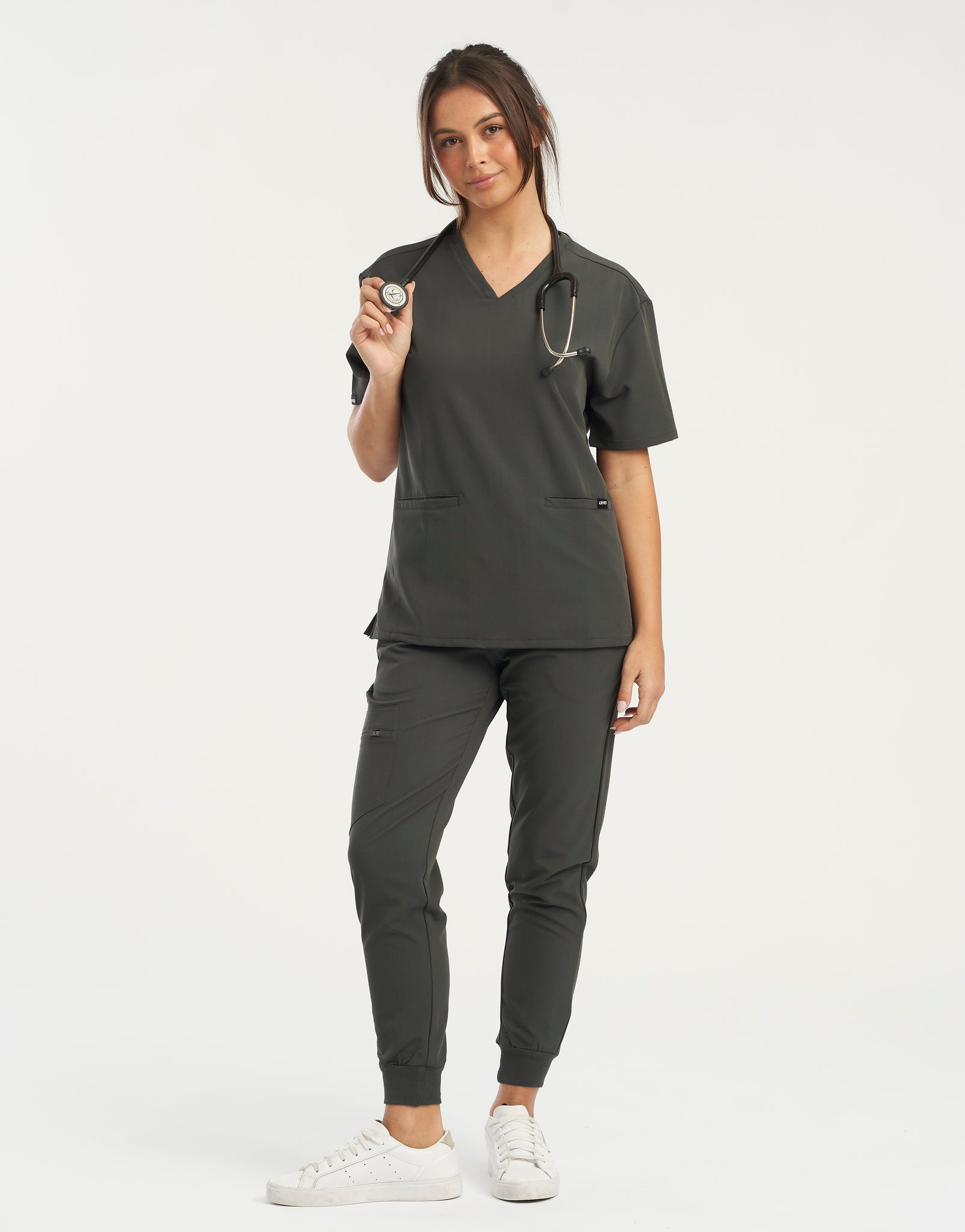 Essential V Neck Scrub Top - Asphalt