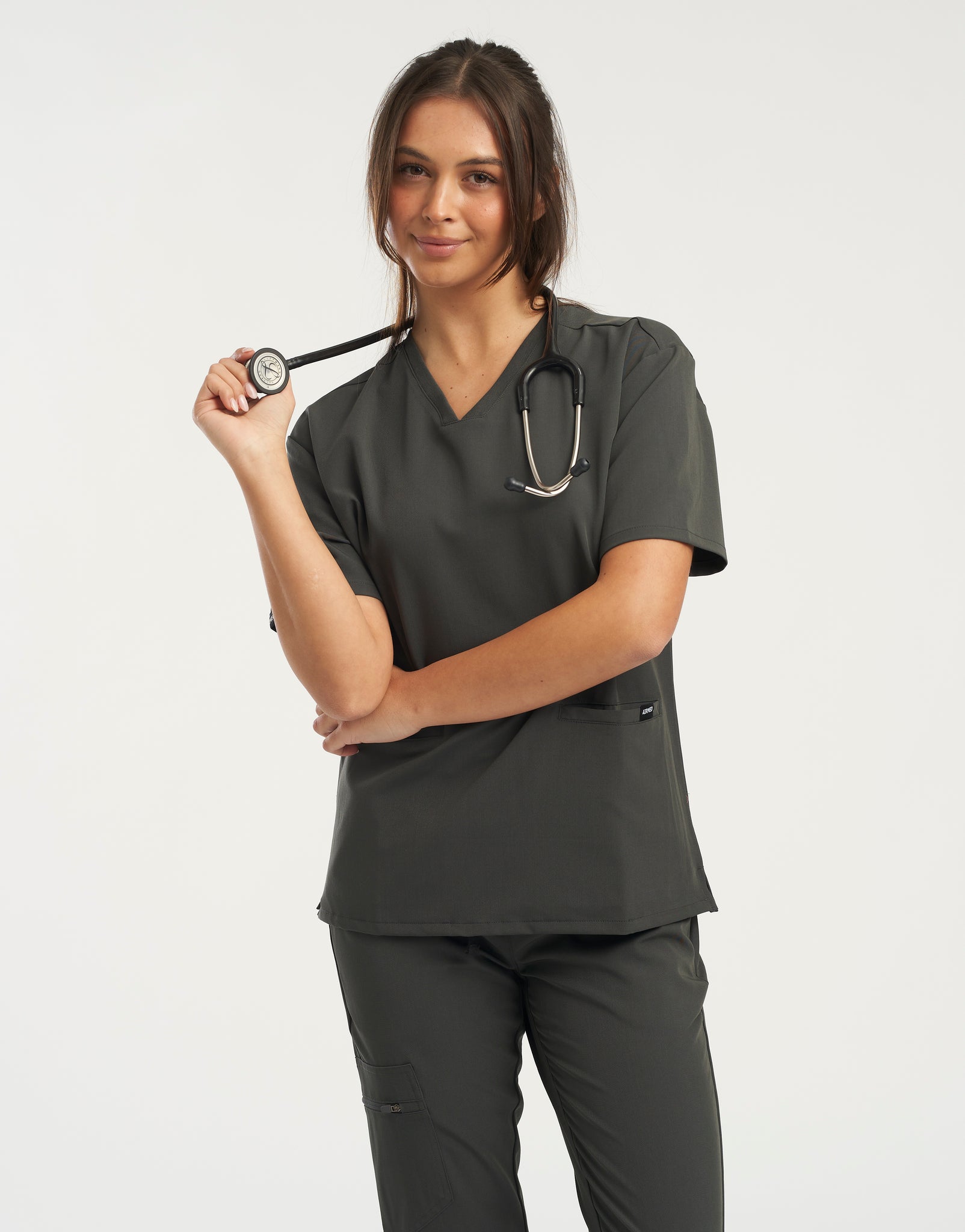 Essential V Neck Scrub Top - Asphalt