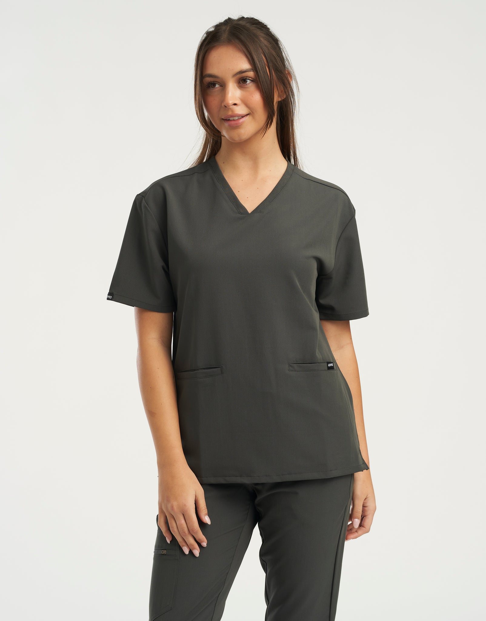 Essential V Neck Scrub Top - Asphalt