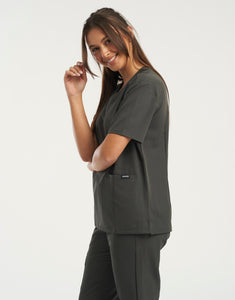 Essential V Neck Scrub Top - Asphalt