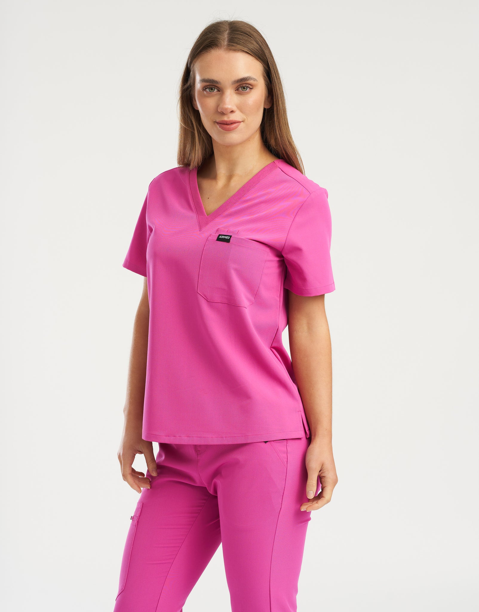 Essential One Pocket V Neck Scrub Top - Just Pink