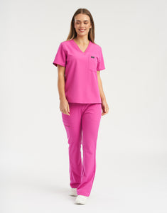 Essential One Pocket V Neck Scrub Top - Just Pink