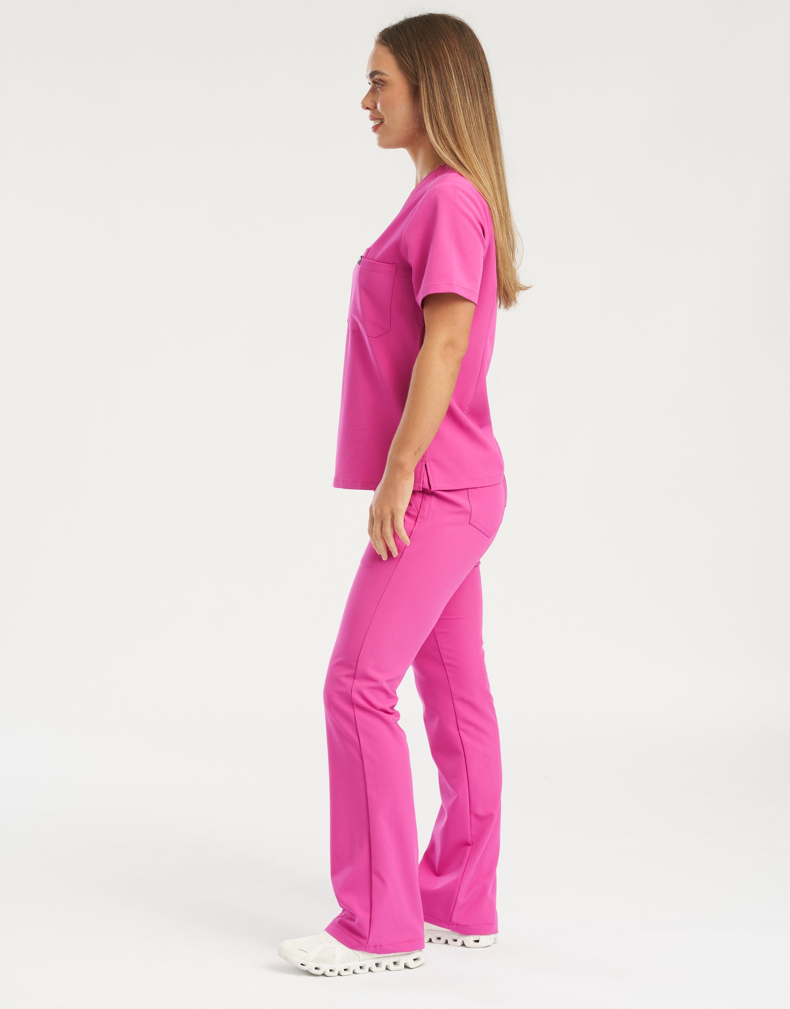 Essential One Pocket V Neck Scrub Top - Just Pink