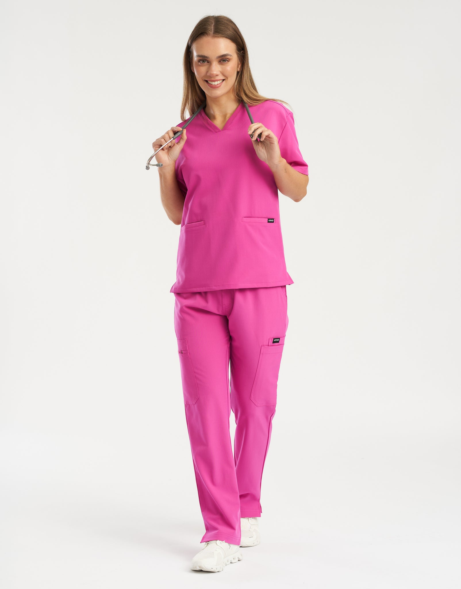 Essential V Neck Scrub Top - Just Pink