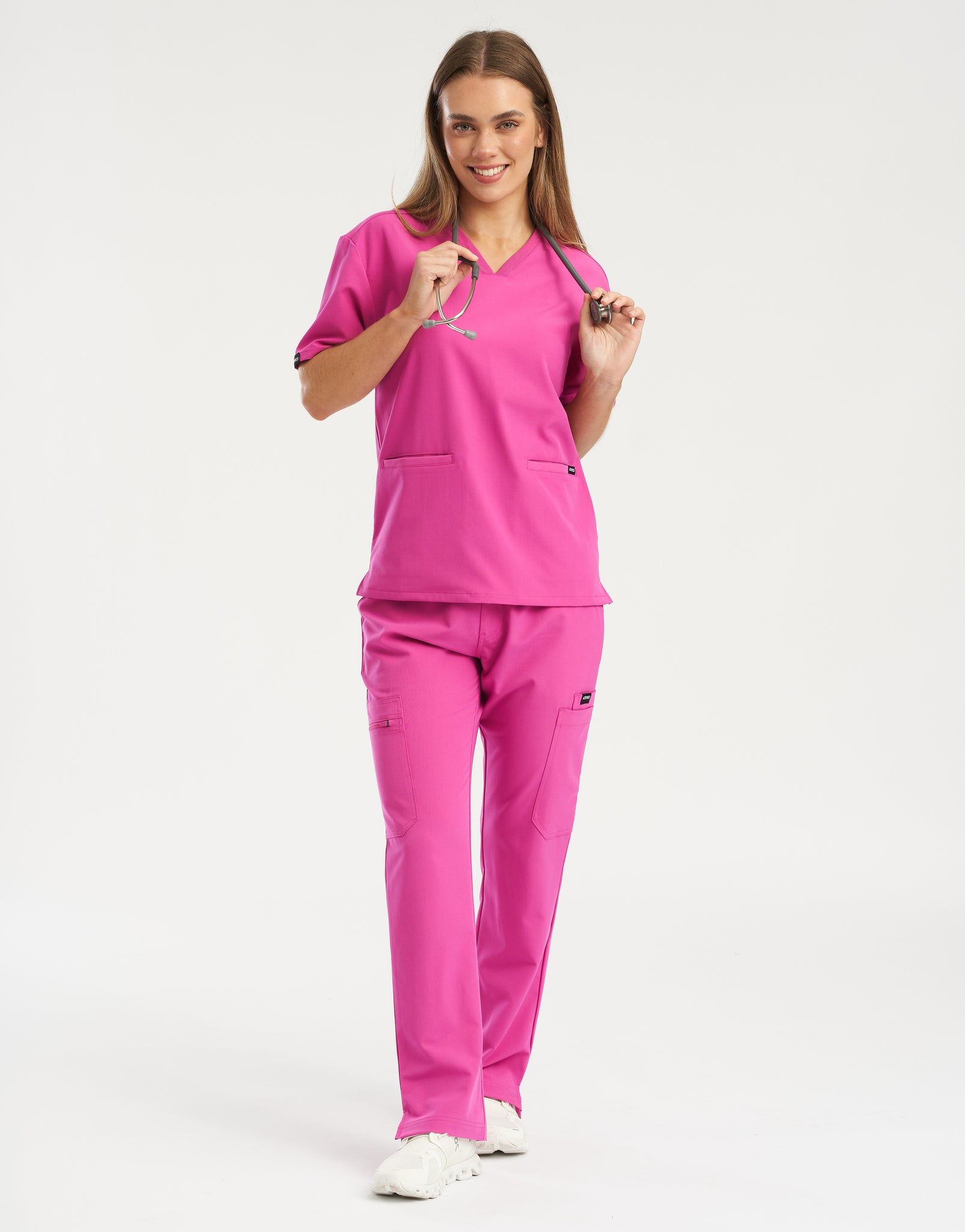 Essential V Neck Scrub Top - Just Pink