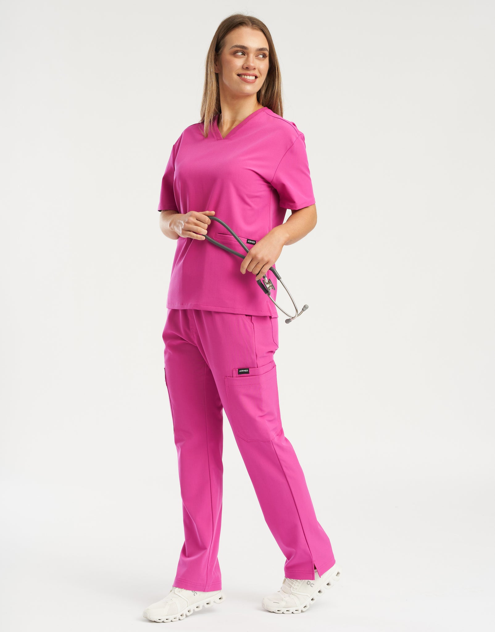 Essential V Neck Scrub Top - Just Pink