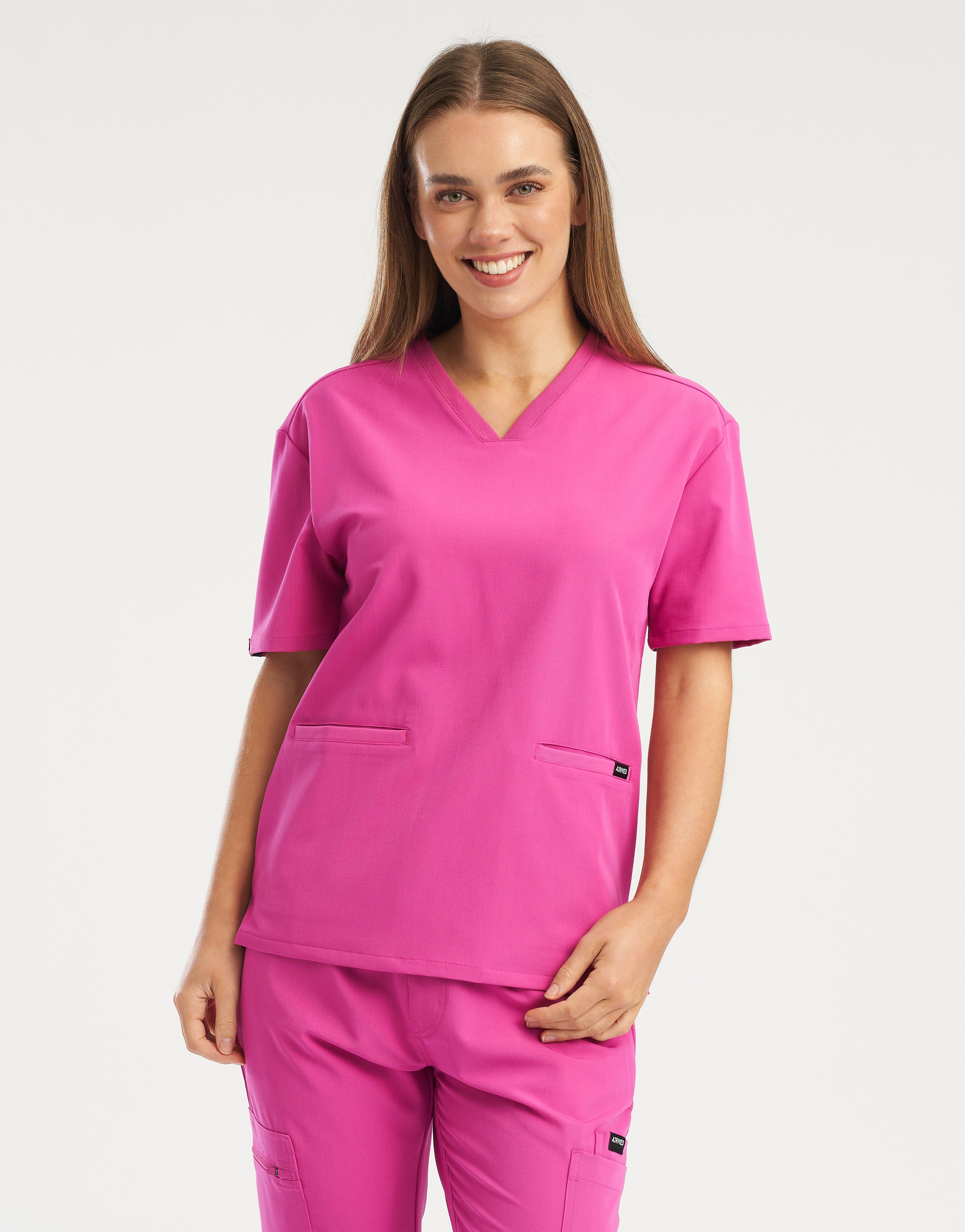 Essential V Neck Scrub Top - Just Pink