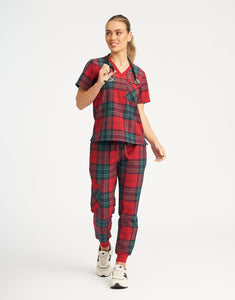 Essential Jogger Scrub Pants - Christmas Red Tartan