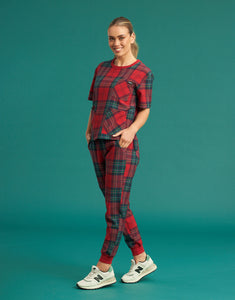 Essential Crewneck Scrub Top - Christmas Red Tartan