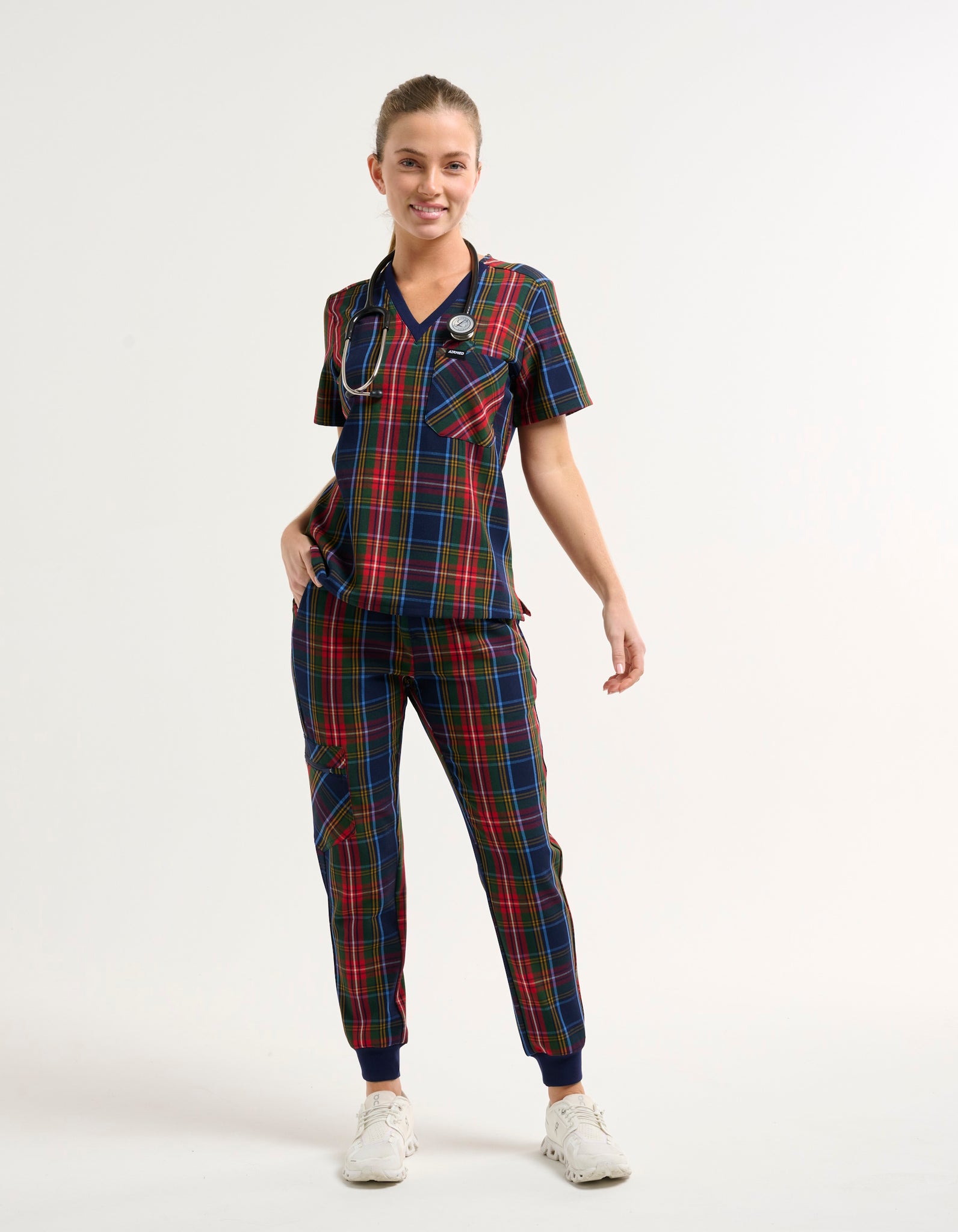 Essential Jogger Scrub Pants - Christmas Blue Tartan