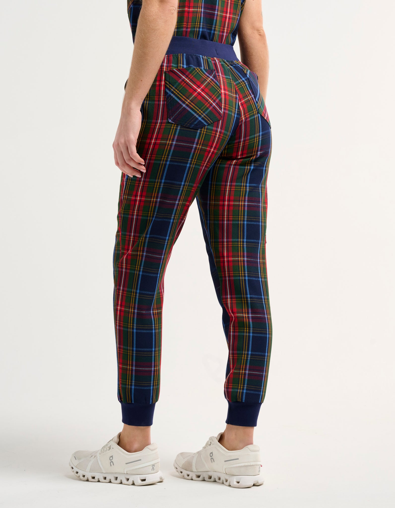 Essential Jogger Scrub Pants - Christmas Blue Tartan