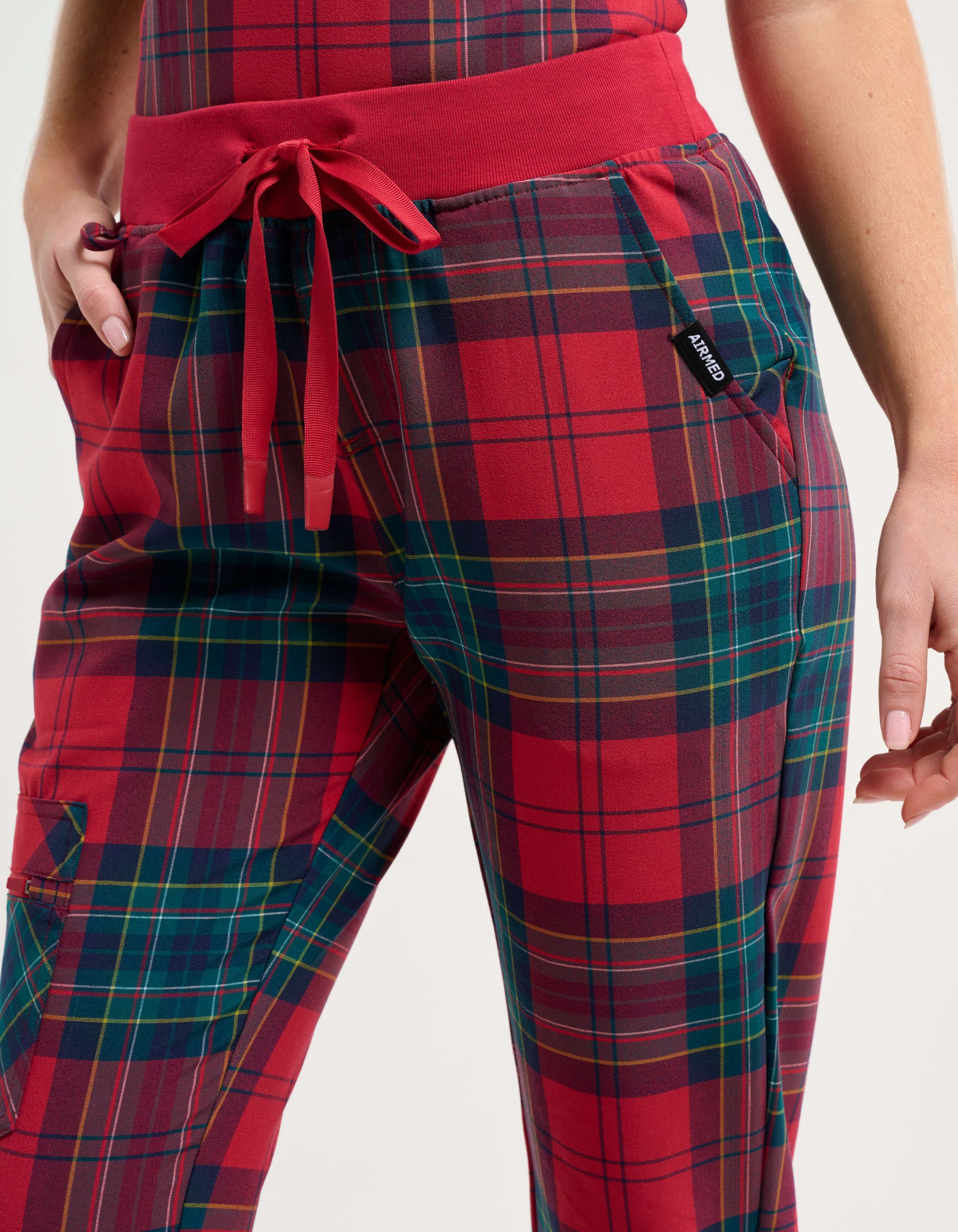Essential Jogger Scrub Pants - Christmas Red Tartan