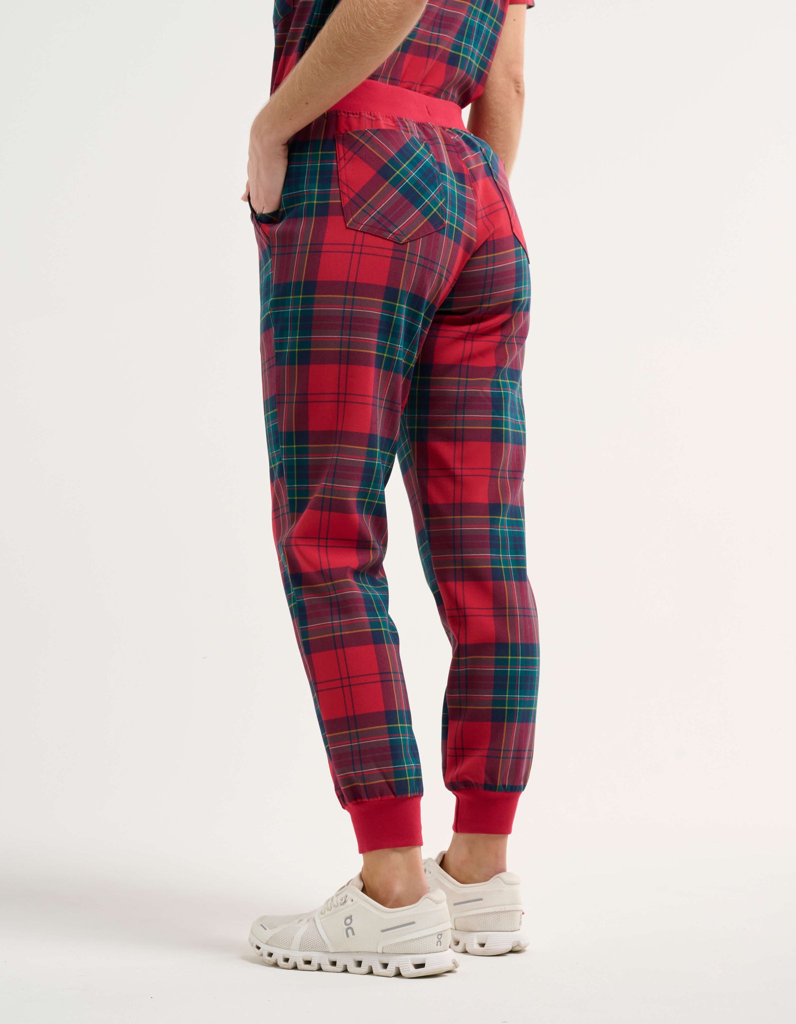 Essential Jogger Scrub Pants - Christmas Red Tartan