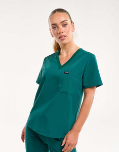 Essential One Pocket V Neck Scrub Top - Harbour Green