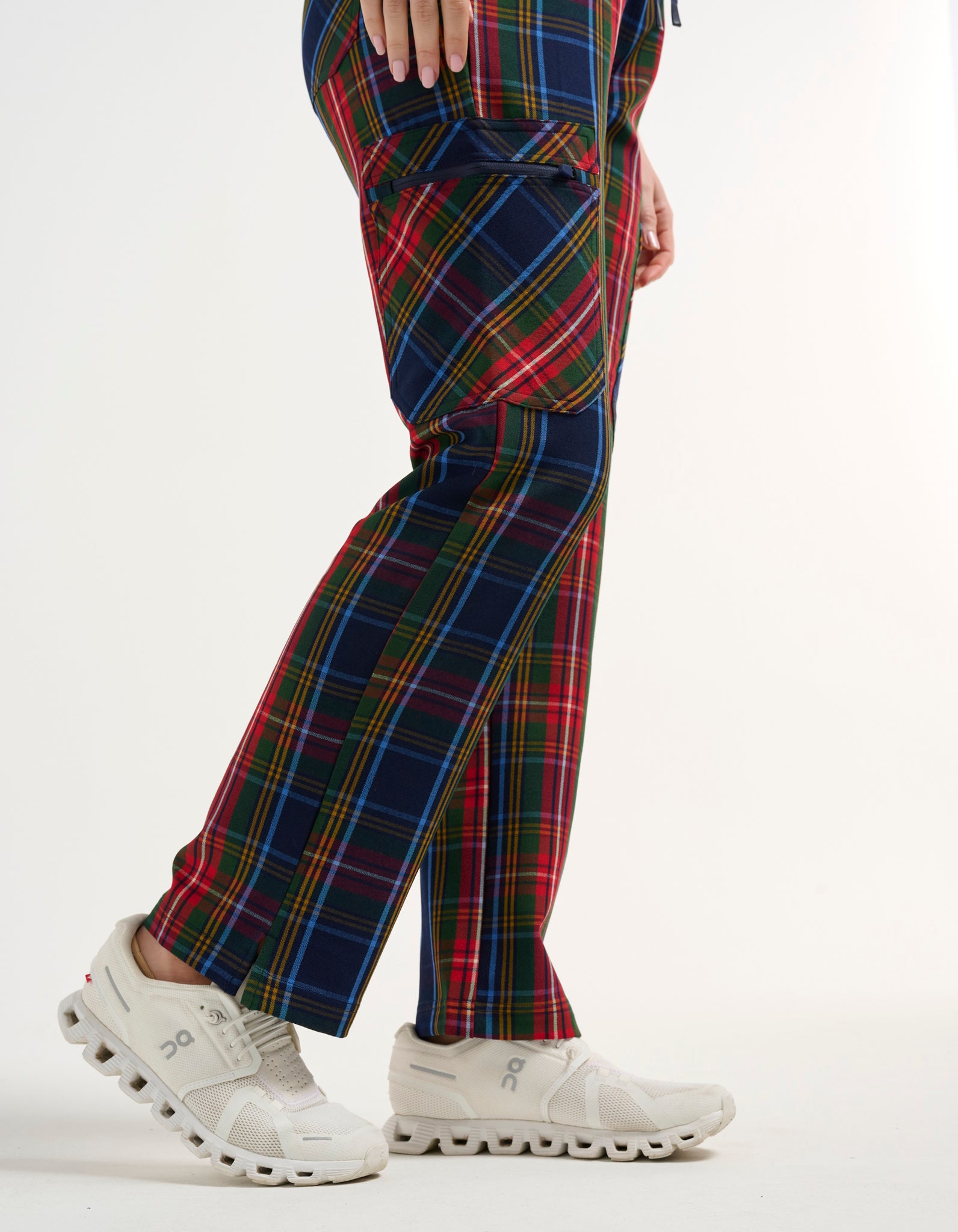 Essential Multi-Pocket Scrub Pants - Christmas Blue Tartan