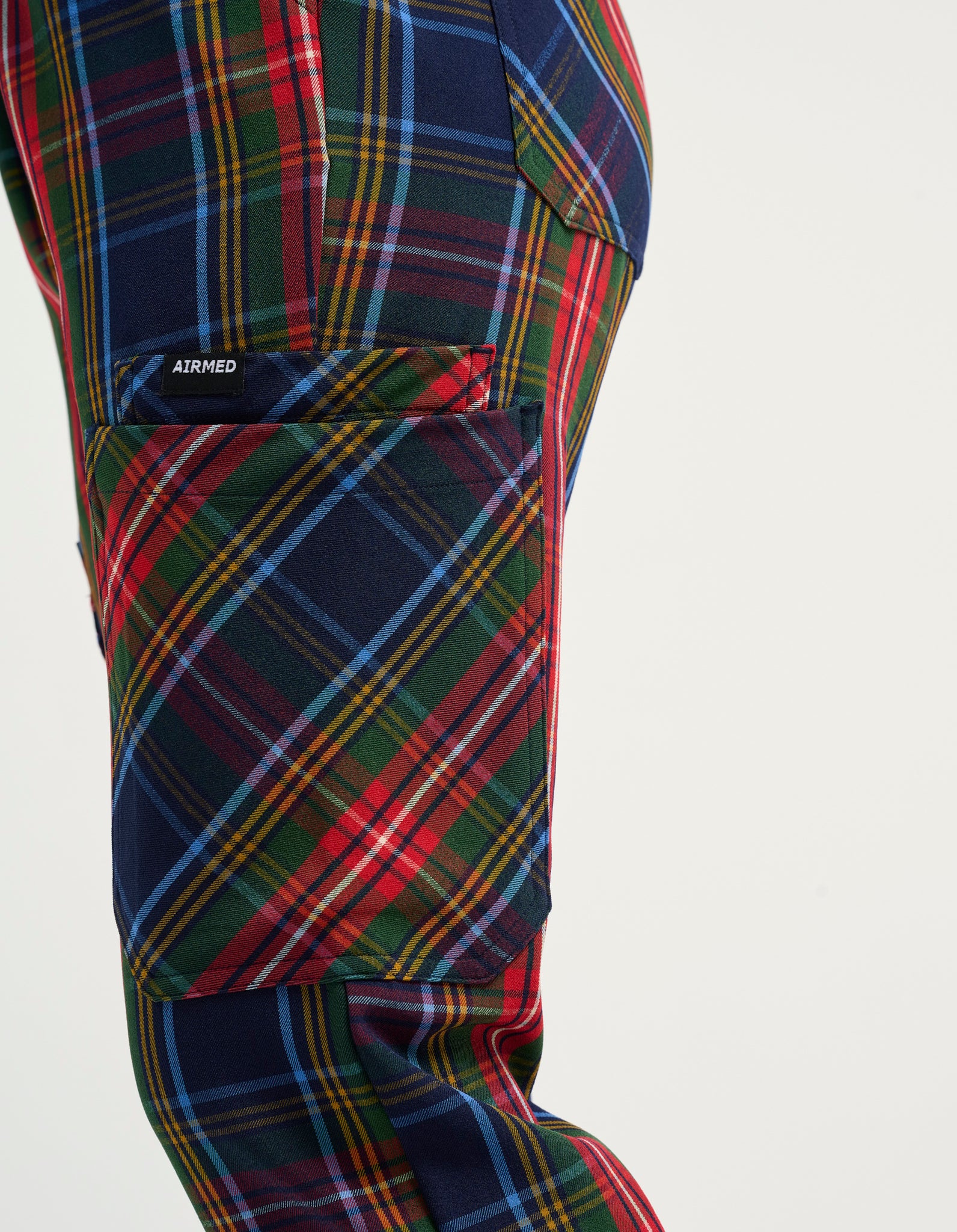 Essential Multi-Pocket Scrub Pants - Christmas Blue Tartan