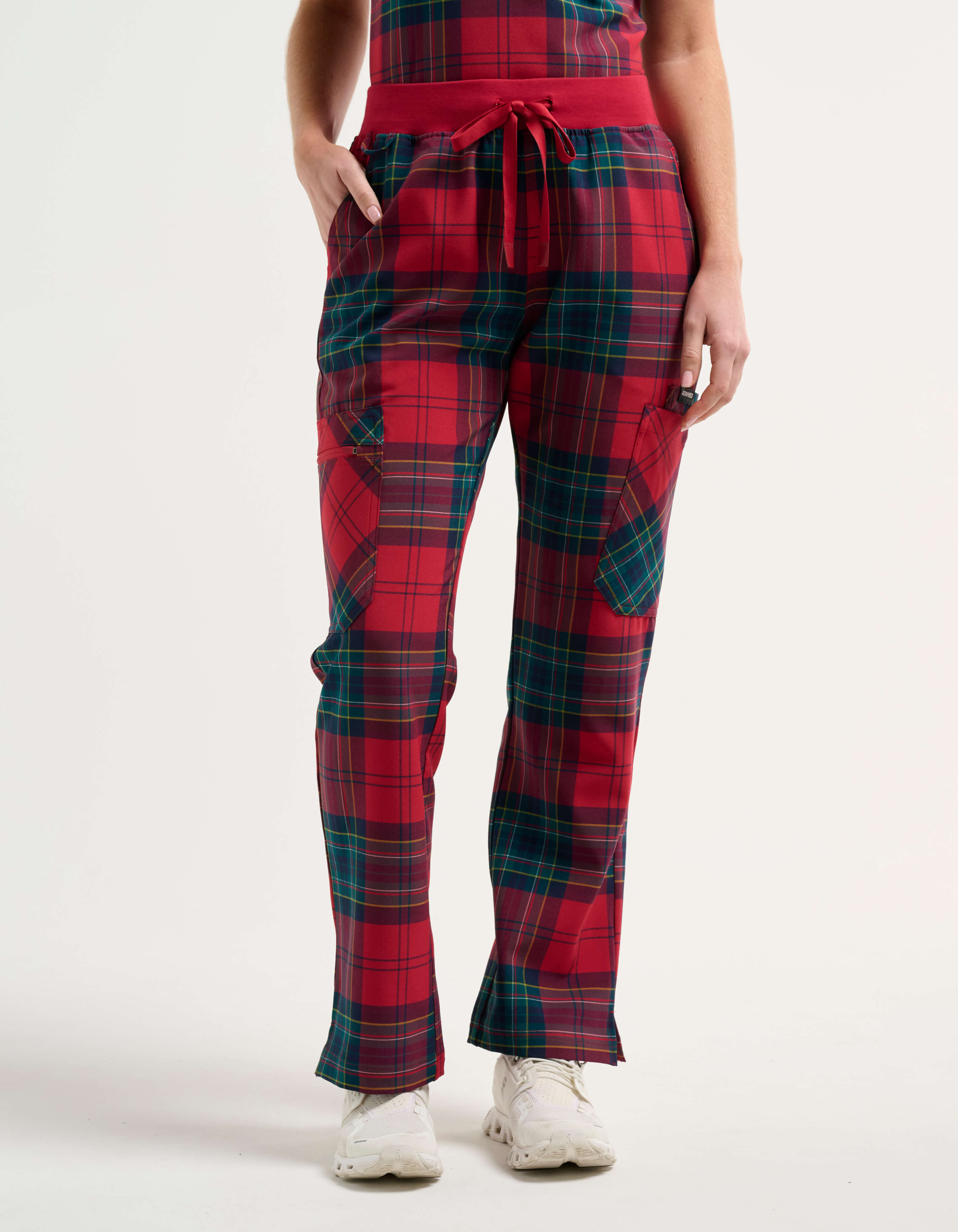 Essential Multi-Pocket Scrub Pants - Christmas Red Tartan