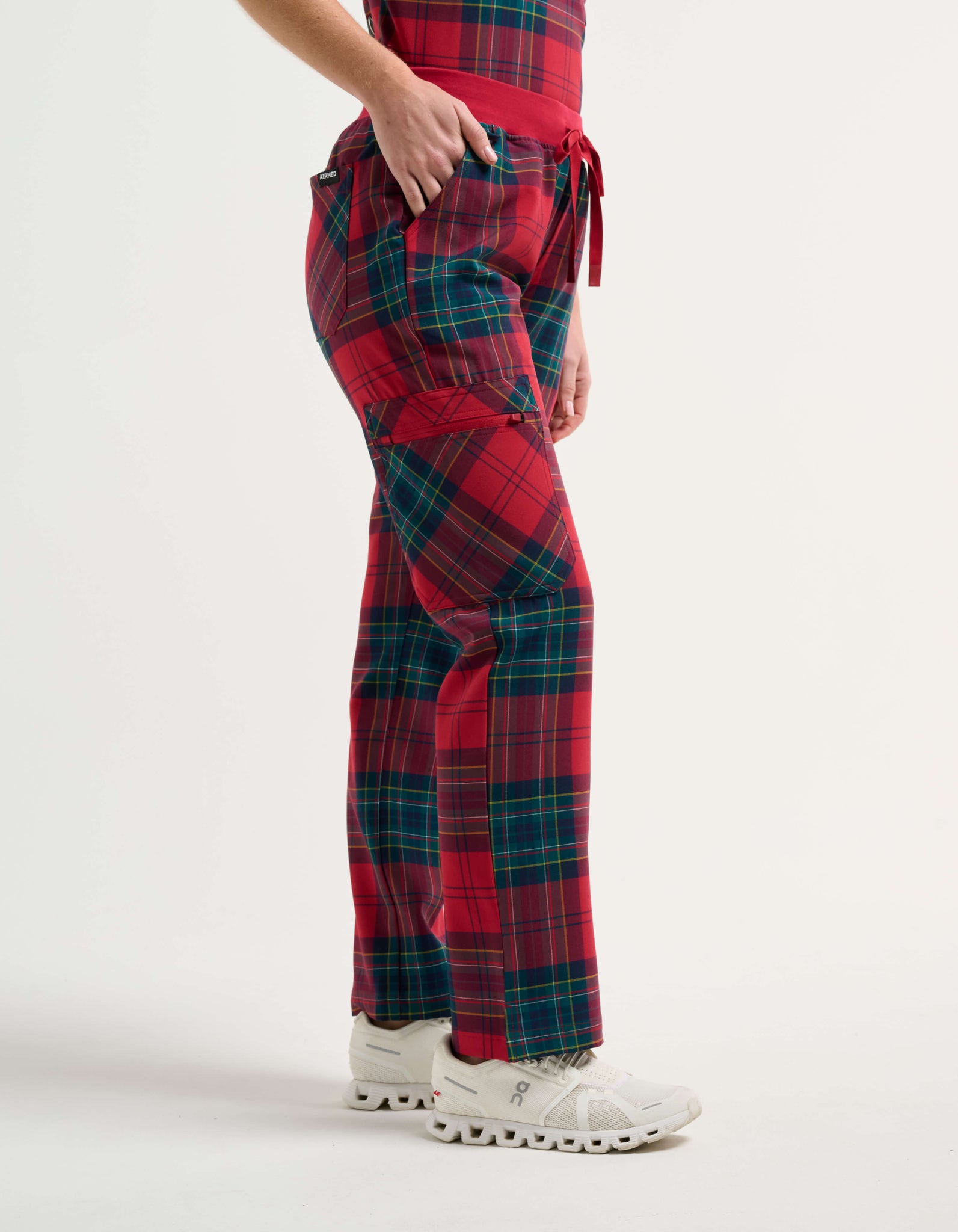 Essential Multi-Pocket Scrub Pants - Christmas Red Tartan