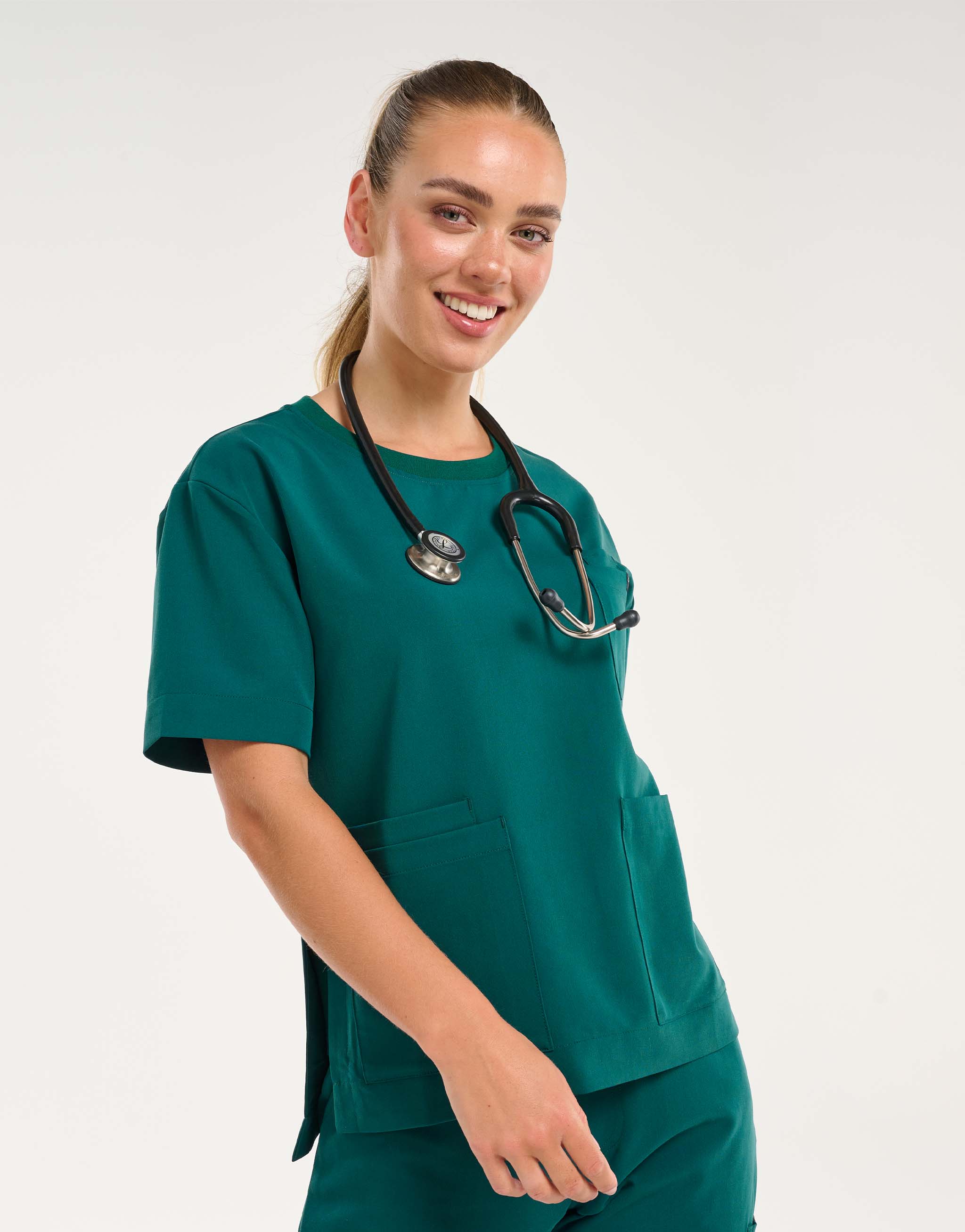 Essential Crewneck Scrub Top - Harbour Green