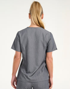 Essential One Pocket V Neck Scrub Top - Heather Grey