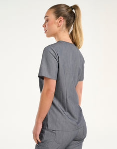 Essential One Pocket V Neck Scrub Top - Heather Grey