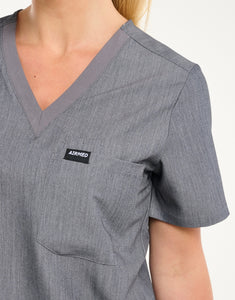 Essential One Pocket V Neck Scrub Top - Heather Grey