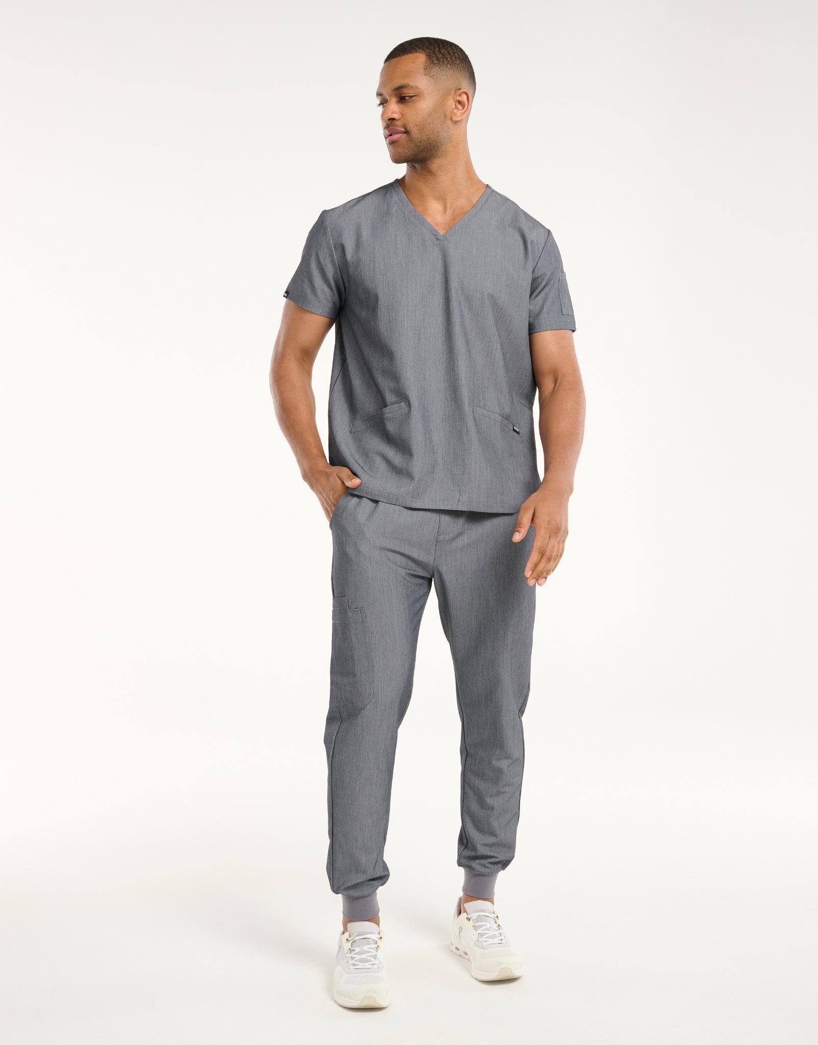 Aspire V Neck Scrub Top - Heather Grey