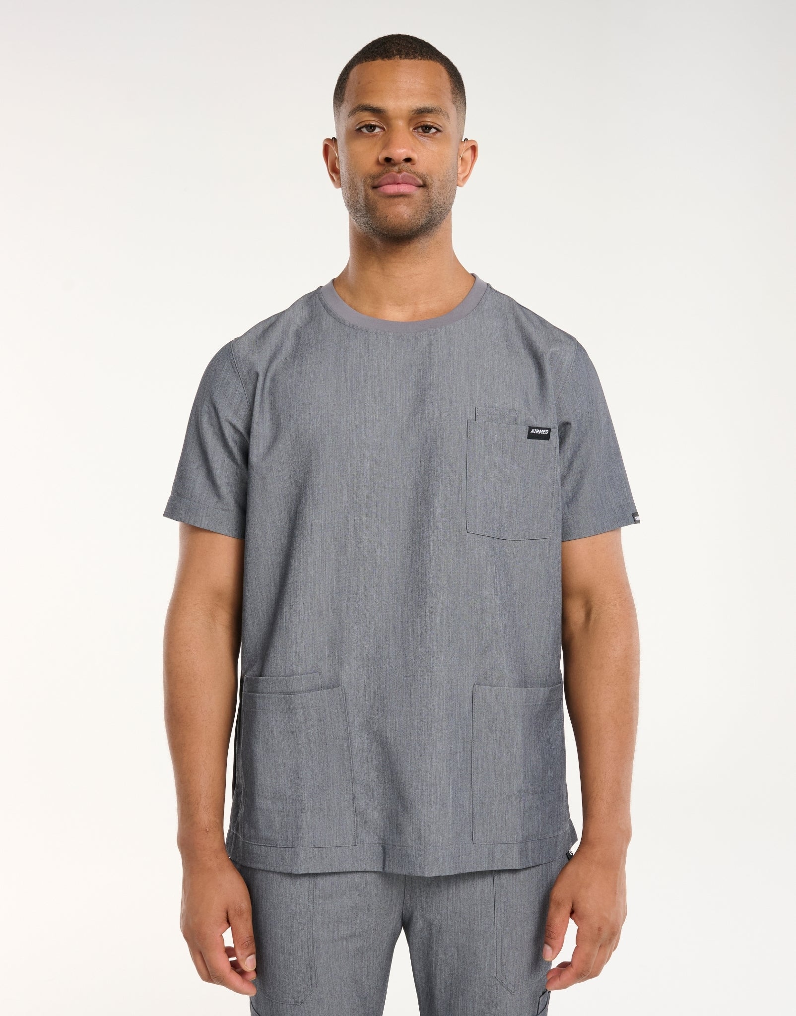 Essential Crewneck Scrub Top - Heather Grey