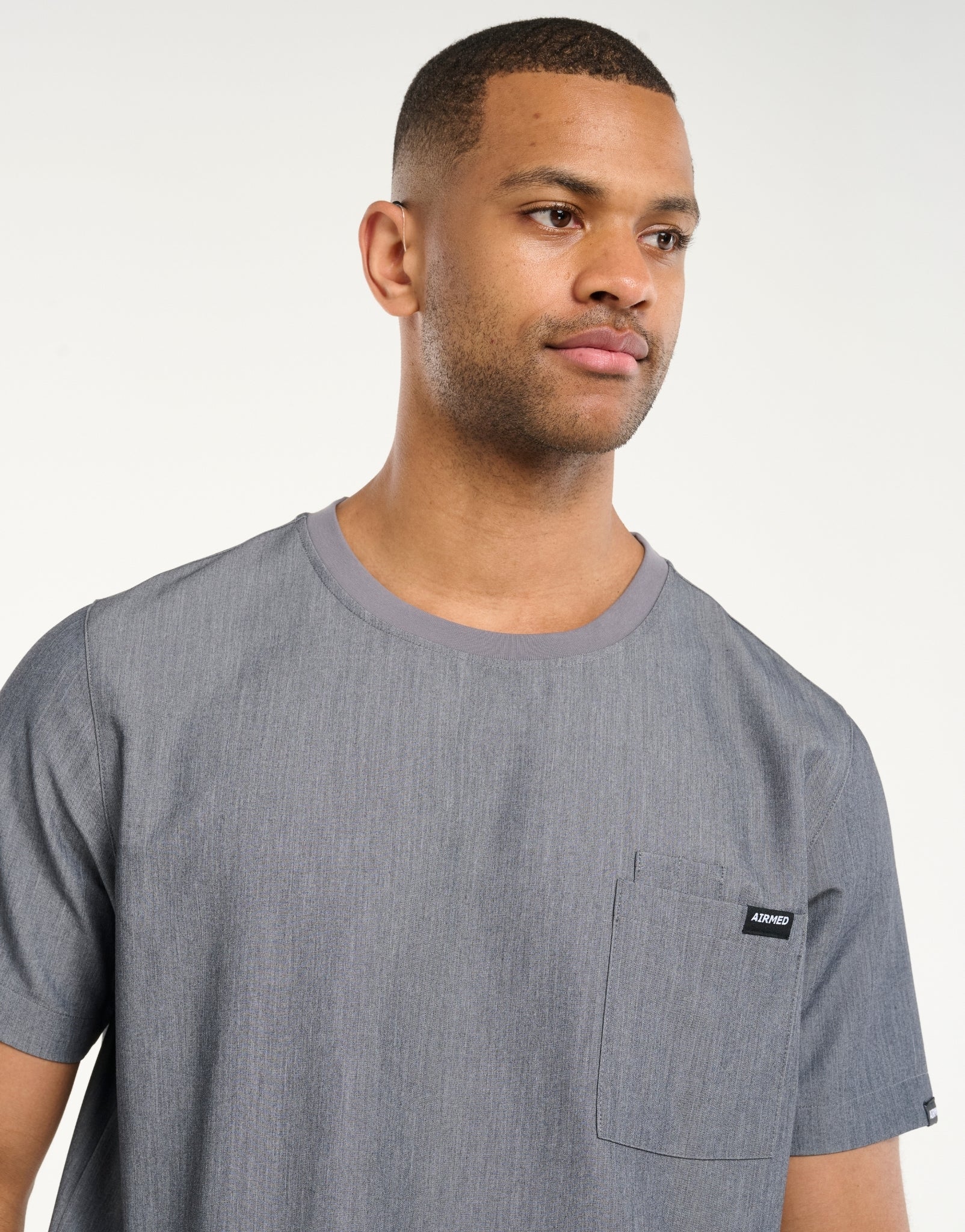 Essential Crewneck Scrub Top - Heather Grey