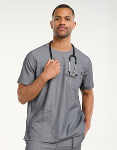 Essential Crewneck Scrub Top - Heather Grey