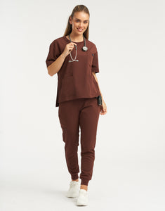 Essential Crewneck Scrub Top - Cocoa