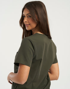 Essential One Pocket V Neck Scrub Top - Khaki Green