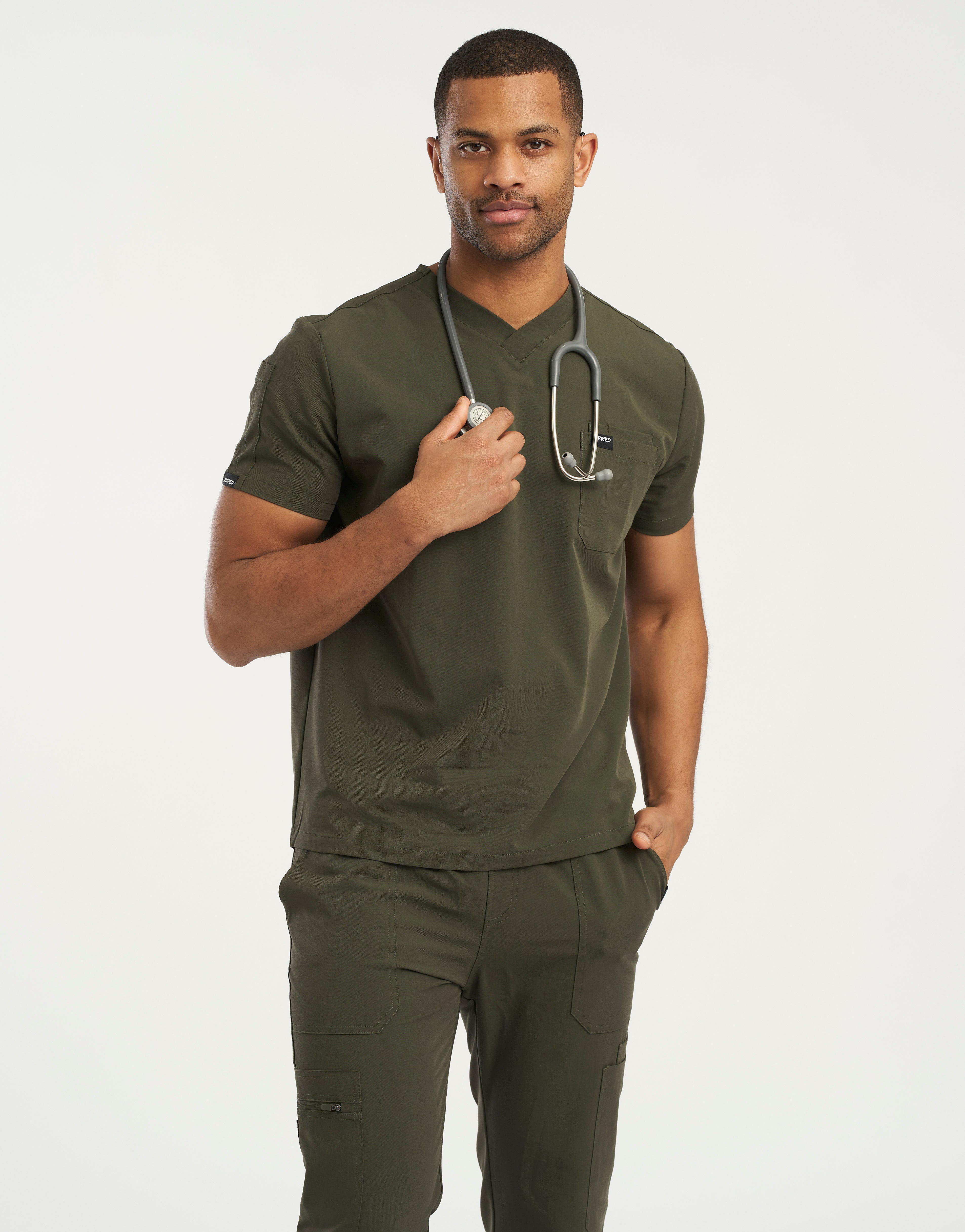 Essential V Neck Scrub Top - Khaki Green